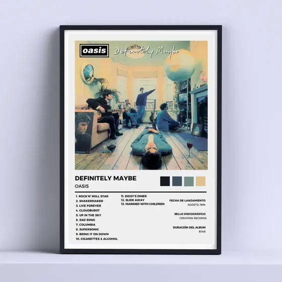 Cuadro Oasis Album Definitely Maybe Music 30x40cm Con Vidrio Color Negro Armazón Negro