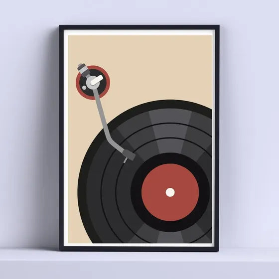 Cuadro Disco Vinilo Ilustracion Deco 30x40cm Con Vidrio Negro