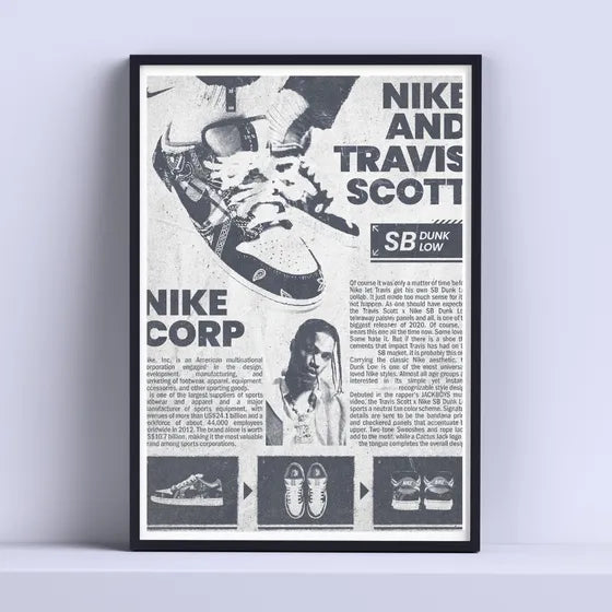 Cuadro Nike X Travis Scott Decorativo 30x40cm Con Vidrio Color Gris