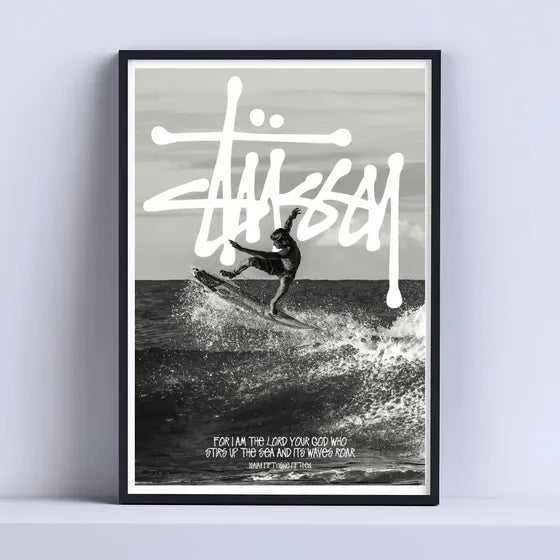 Cuadro Stussy Surf Ola Byn 30x40cm Con Vidrio Negro
