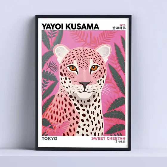 Cuadro Yayoi Kusama Tigre Rosa Deco 30x40cm Con Vidrio Negro